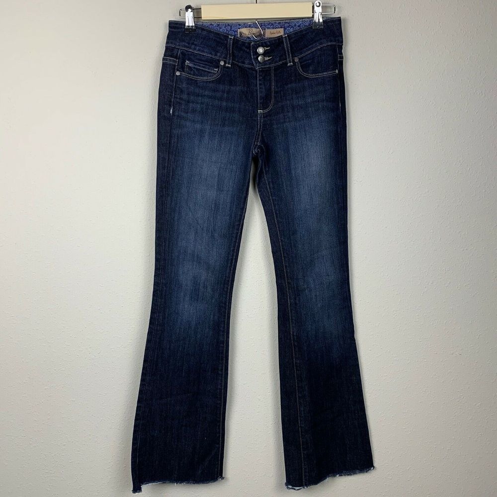 Paige Hidden Hills Flare Raw Hem Mid Rise Jeans